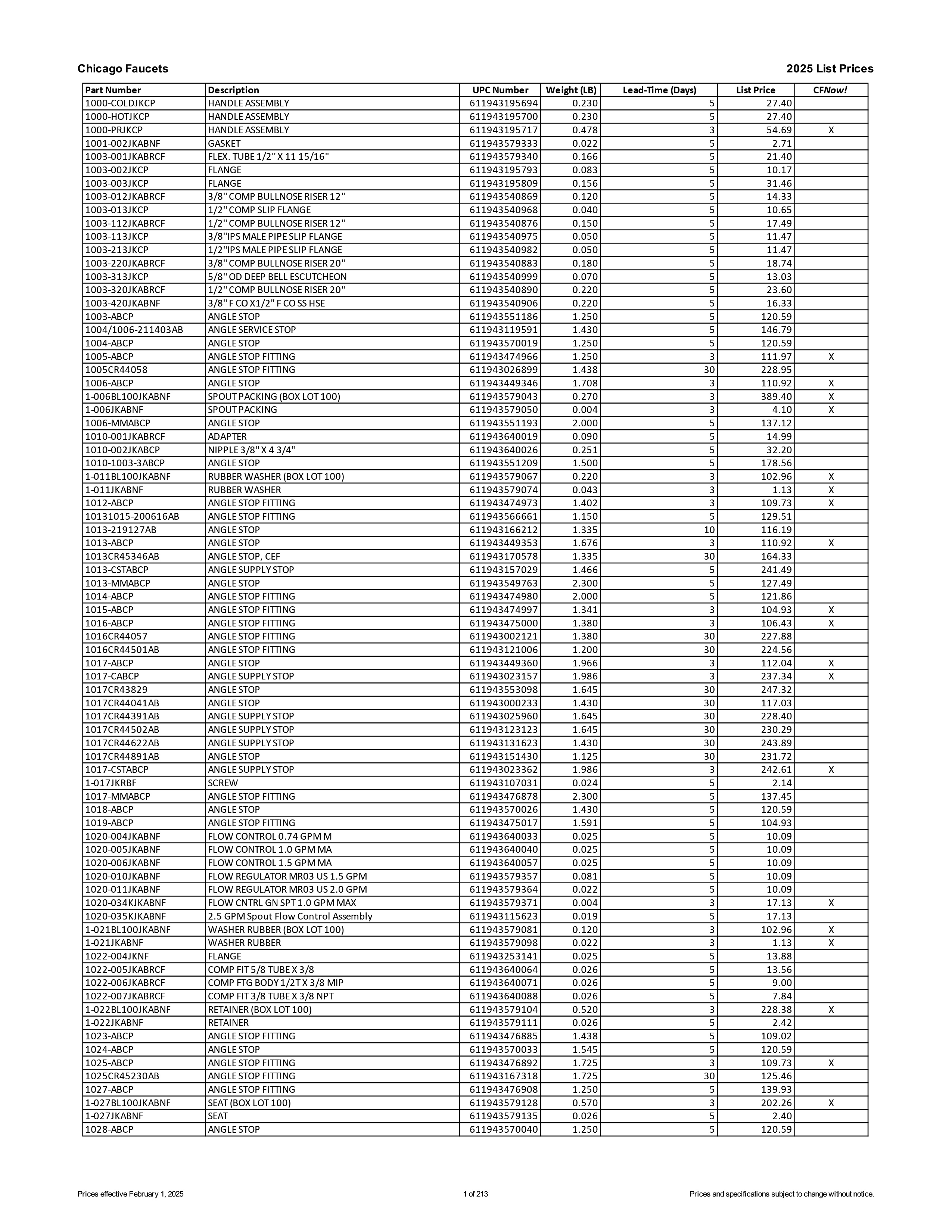 2025 Price List (Prices Effective June 2025) (XLSX)