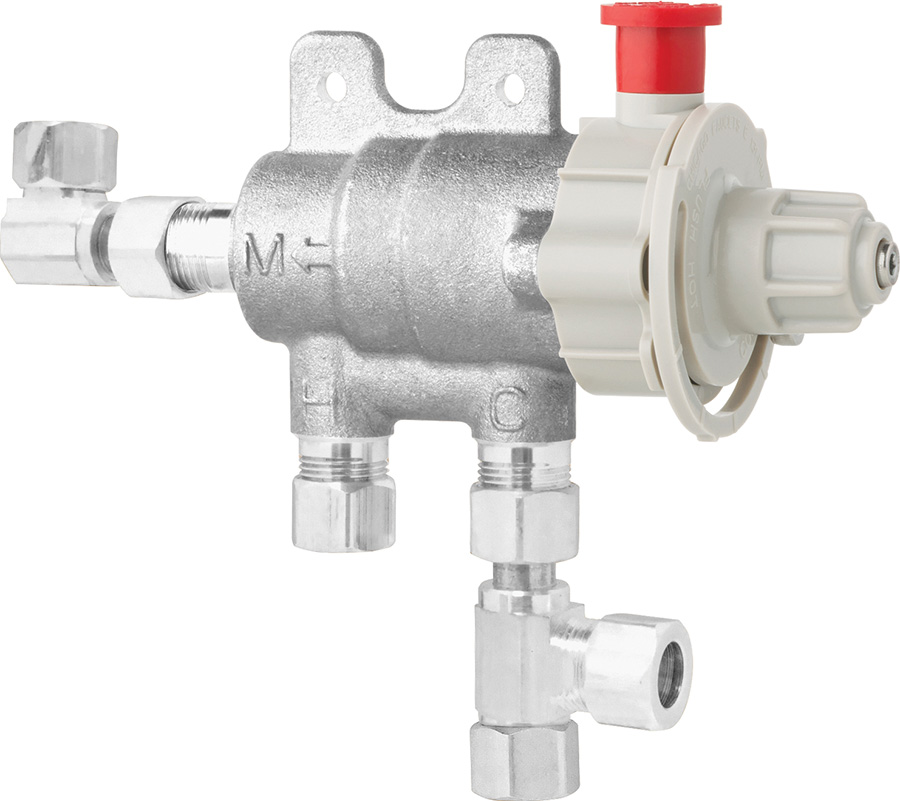 Thermostatic mixing valve for single or multiple faucet installations