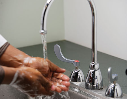 Chicago Faucets undermount faucet with antimicrobial handles