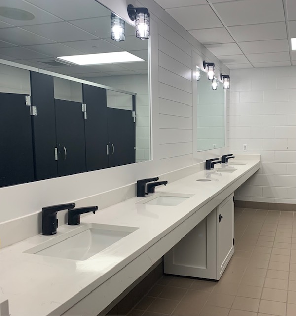 Modern touchless with integrated thermostatic mixer.