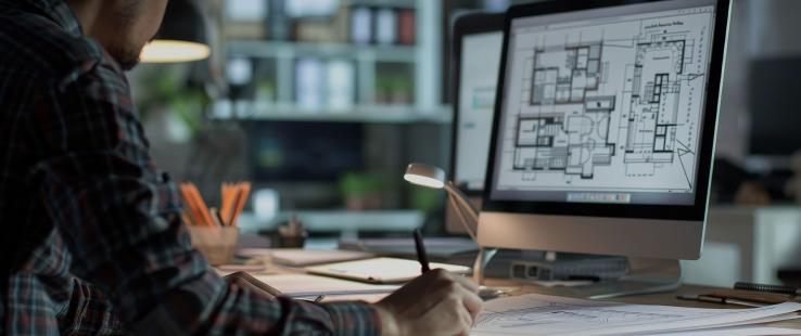 Architect working on a building layout on a computer
