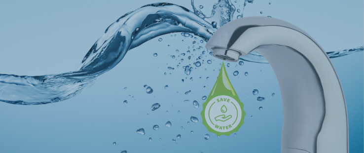 watery background with faucet and logo