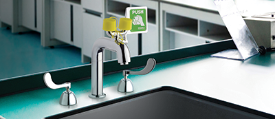 8450 Series eyewash faucet installed in a laboratory