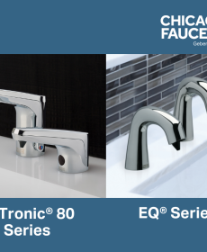 two different models of chrome touchless faucets and soap dispensers
